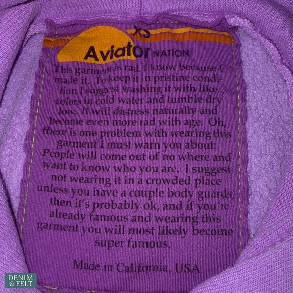 Aviator Nation Logo Hoodie Purple Relaxed Fit Kangaroo Pocket Women’s XS - Picture 13 of 16